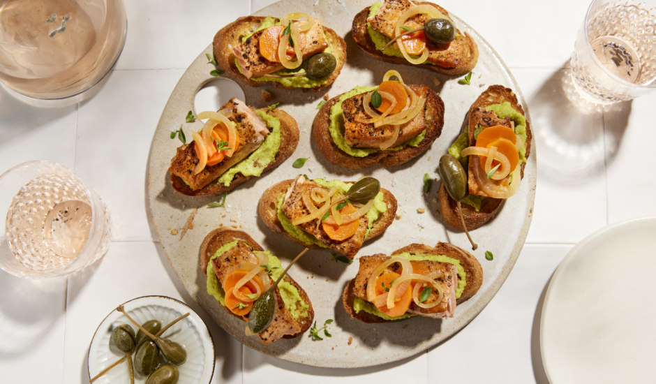 Smoked Salmon Escabeche on Toast with Fava Bean Puree