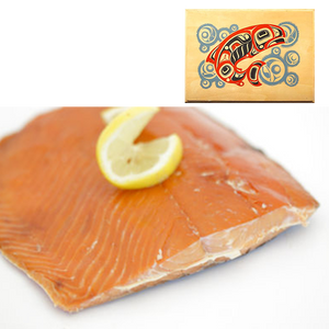 8 oz Sockeye Smoked Salmon in Salmon Bubbles Design Wood Box