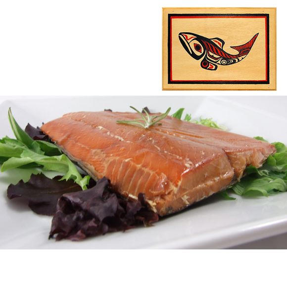 4 oz Natural Smoked Salmon Traditional Fish Design Wood Box