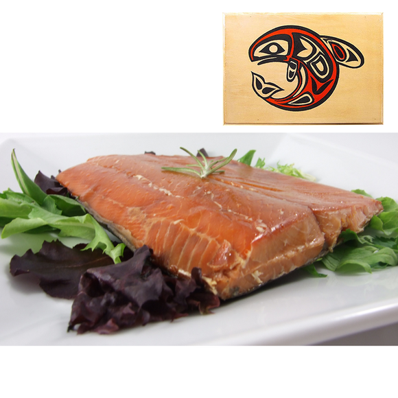 4 oz Natural Smoked Salmon in Traditional Whale Design Wood Box