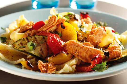 Smoked Salmon Pasta Salad with Grilled Vegetables