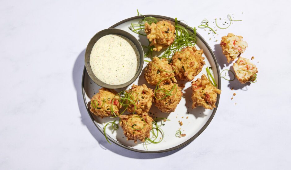 Smoked Salmon and Surimi Fritters with Seaweed Tartar Sauce