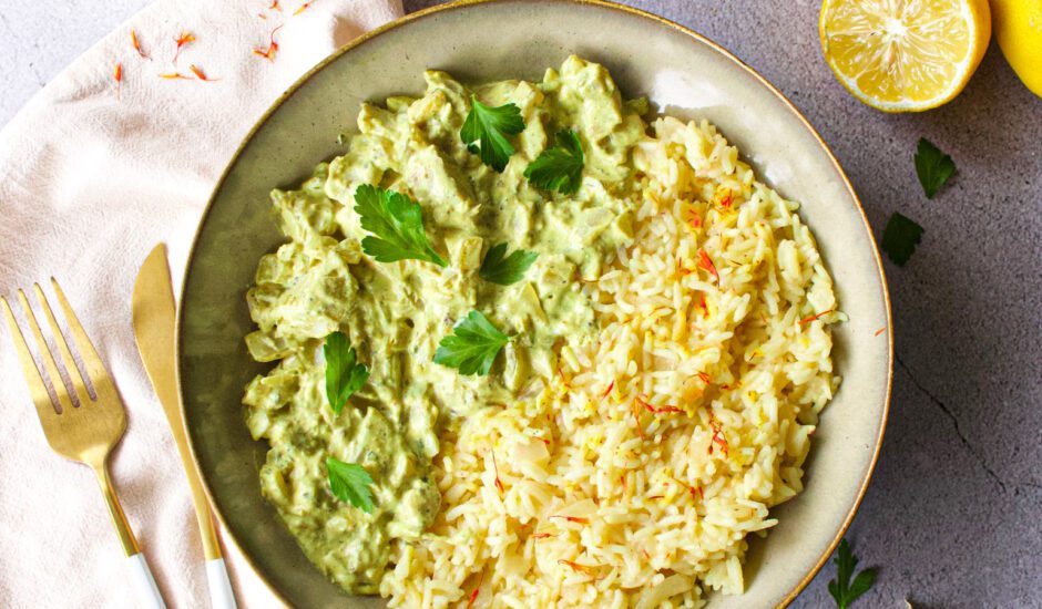 Coconut Curry with Smoked Salmon and Saffron Rice