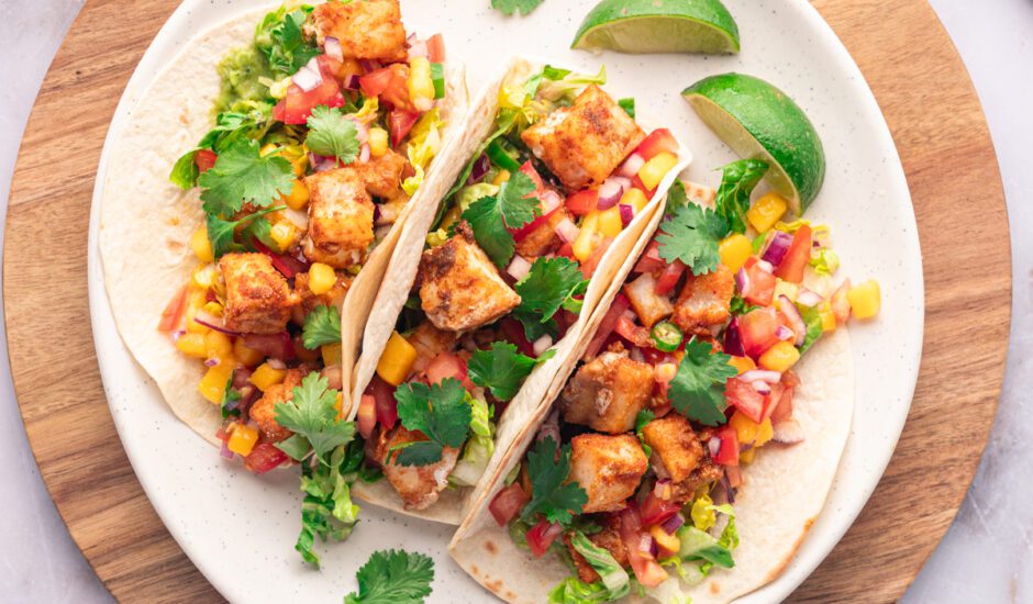 Smoked Salmon and Cod Tacos with Mango Salsa