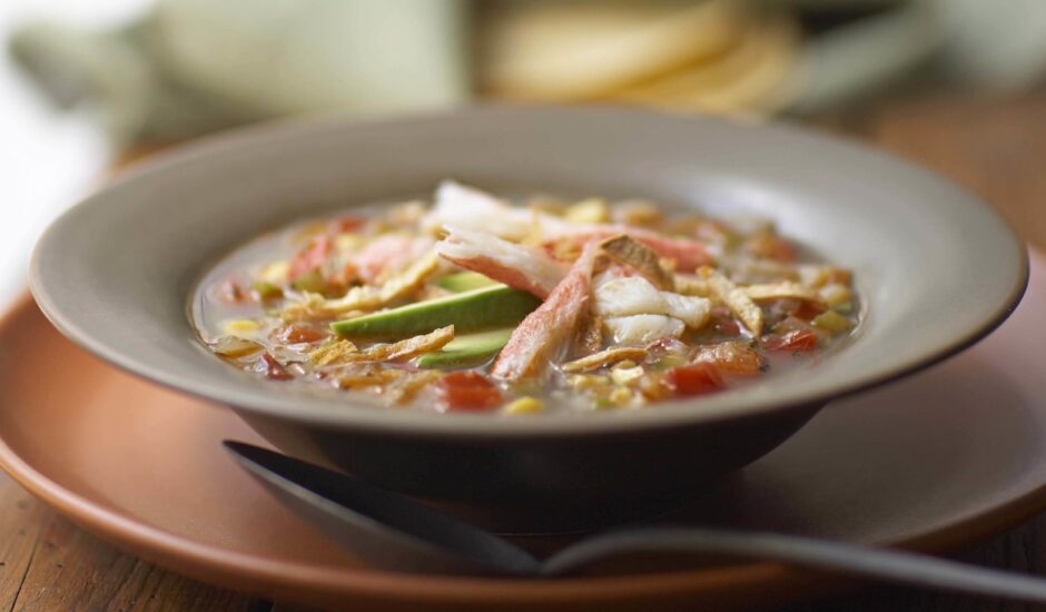 Tortilla Soup with Crab and Smoked Salmon