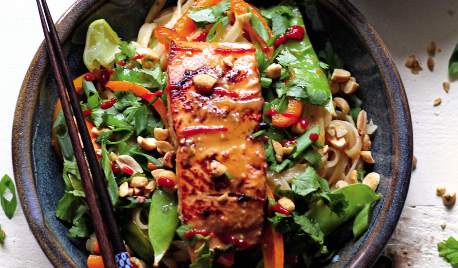Smoked Salmon Ginger Peanut Noodle Bowl