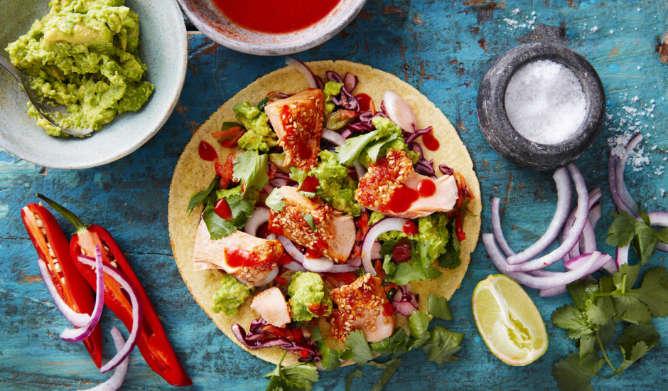 Sticky Sesame Smoked Salmon Tacos