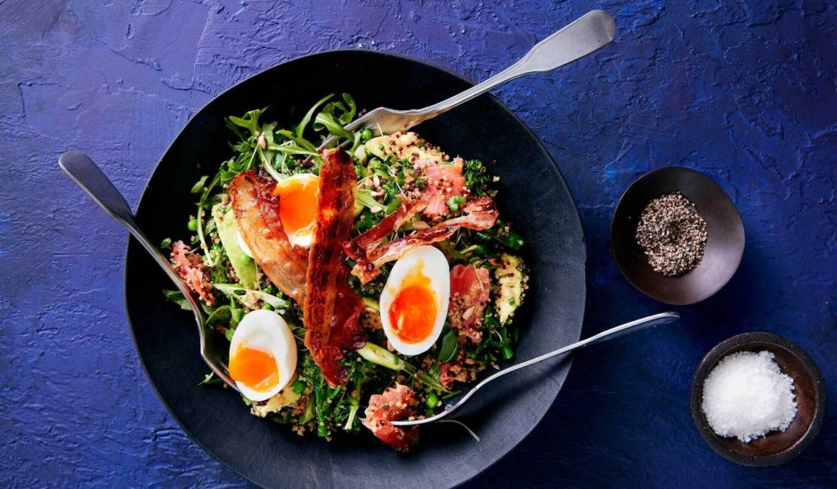 Warm Quinoa Salad with Smoked Salmon and Bacon