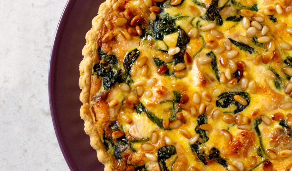 Smoked Salmon Quiche with Spinach and Pine Nuts