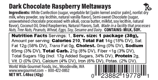 1.35 oz Dark Chocolate Raspberry Meltaways
