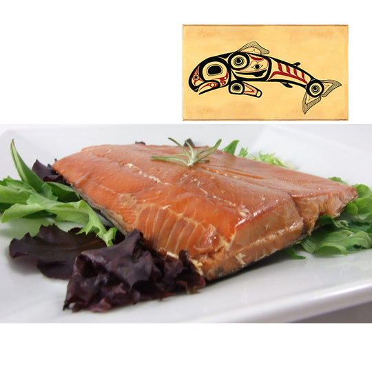 4 oz Natural Smoked Salmon in Jumping Salmon Design Wood Box