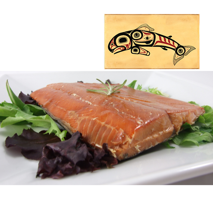 8 oz Natural Smoked Salmon in Jumping Salmon Design Wood Box