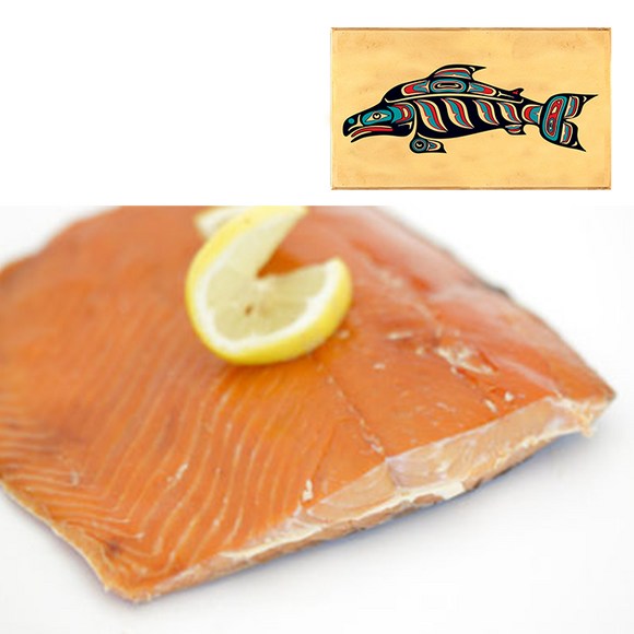 8 oz Sockeye Smoked Salmon in Three Color Fish Design Wood Box