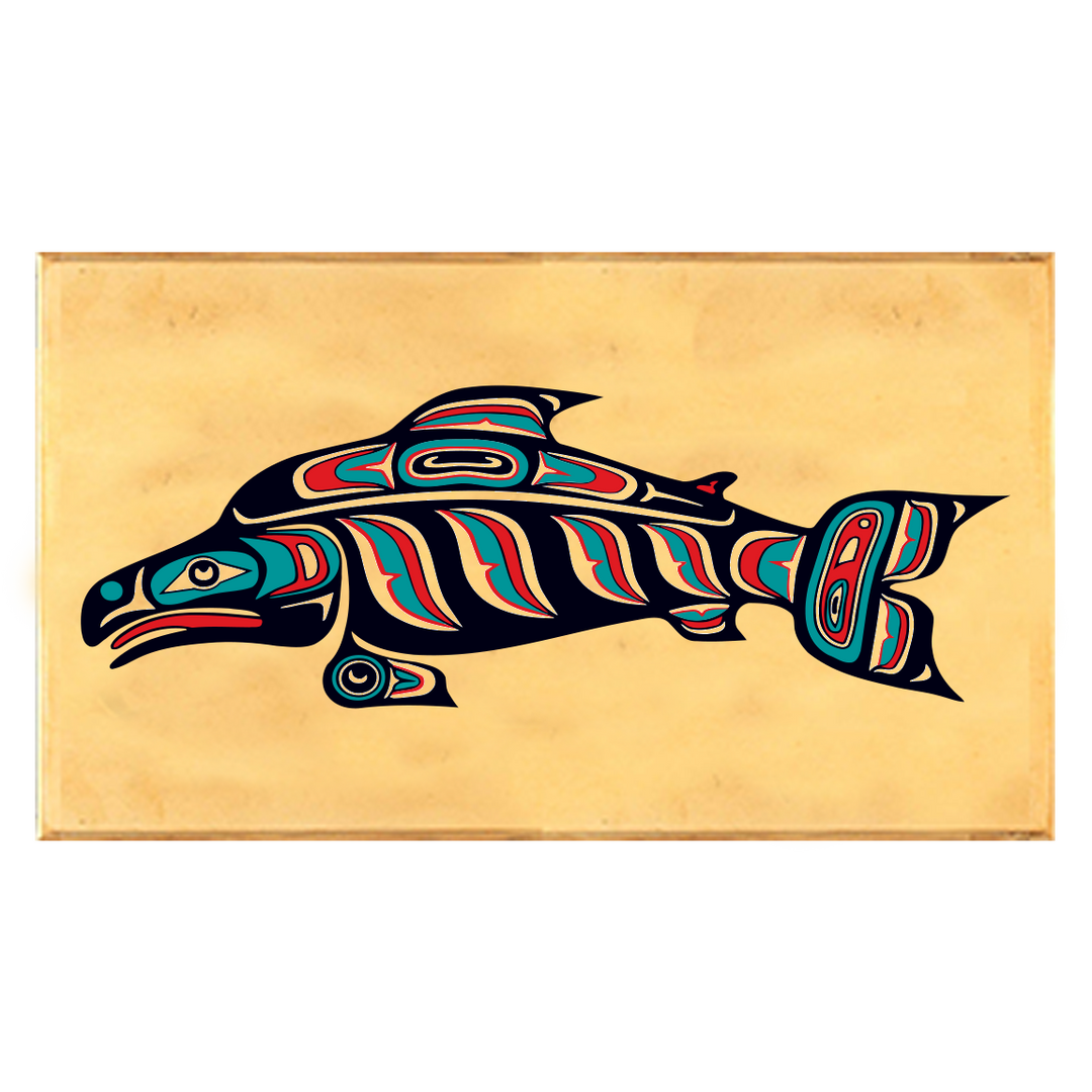 4 oz Natural Smoked Salmon in Three Color Fish Design Wood Box