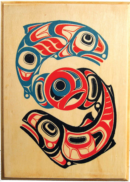 4 oz Sockeye Salmon in Traditional Two Salmon Design Wood Box