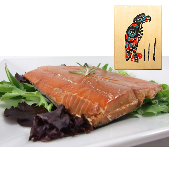8 oz Natural Smoked Salmon in Eagle Totem Design Wood Box