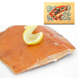 8 oz Sockeye Smoked Salmon in Salmon Bubbles Design Wood Box