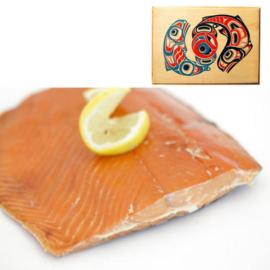 4 oz Sockeye Salmon in Traditional Two Salmon Design Wood Box