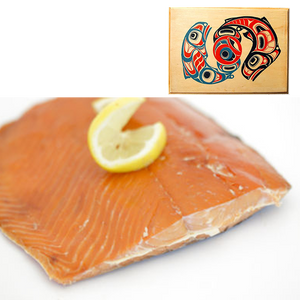 4 oz Sockeye Salmon in Traditional Two Salmon Design Wood Box