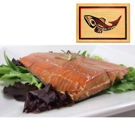 4 oz Natural Smoked Salmon Traditional Fish Design Wood Box