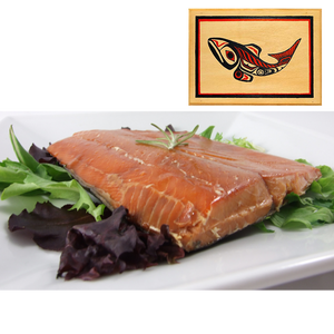 8 oz Natural Smoked Salmon in Traditional Fish Design Wood Box